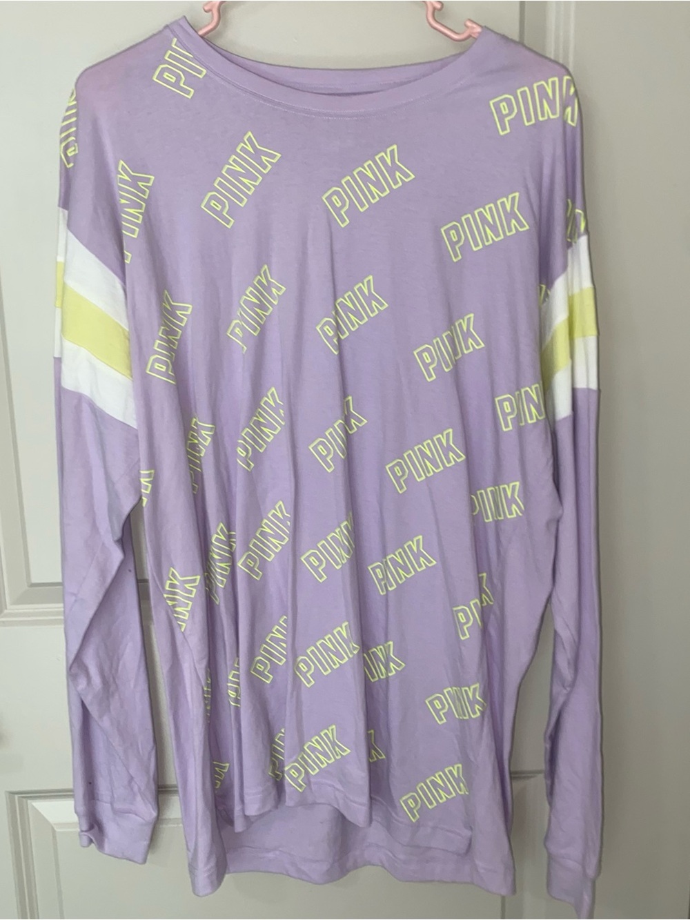 PINK Lavender Long Sleeve Tee with Yellow Logo Print